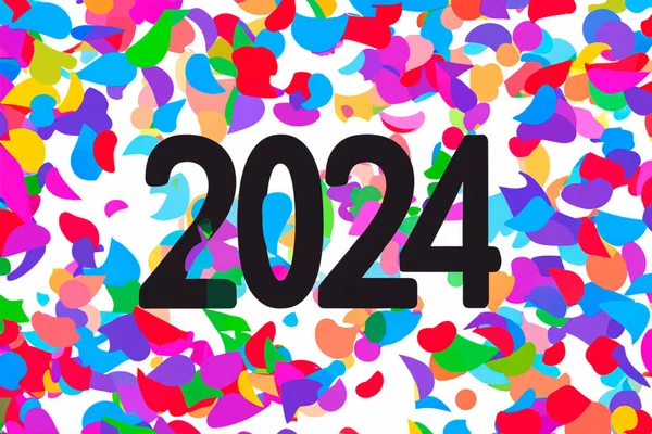 2024 Ben 2024 Számok Konfetti Hátterén Vízszintes Kialakítás Boldog Évet — Stock Fotó