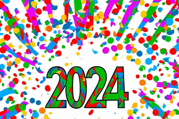 2024 Ben 2024 Számok Konfetti Hátterén Vízszintes Kialakítás Boldog Évet — Stock Fotó