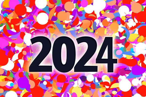2024年2024年新年 数字的背景是Confetti 横向设计 新年快乐2024 — 图库照片