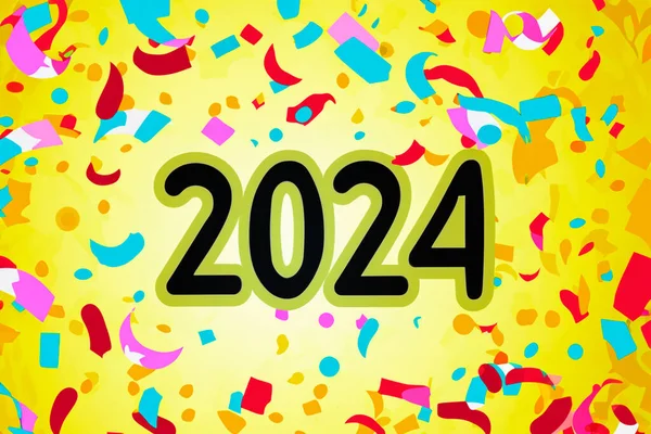 2024 Πρωτοχρονιά 2024 Αριθμοί Φόντο Κομφετί Οριζόντια Σχεδίαση Καλή Χρονιά — Φωτογραφία Αρχείου
