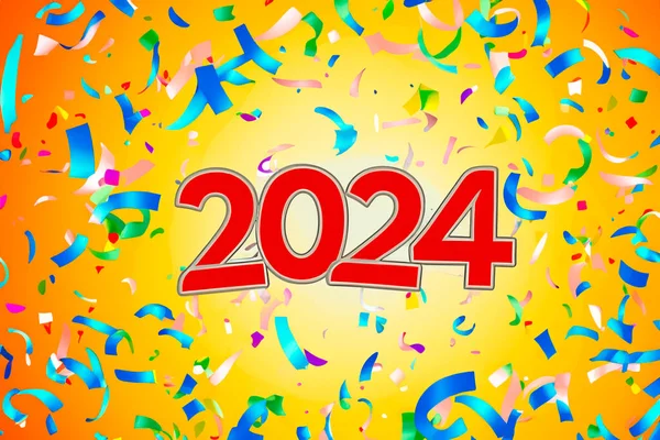2024 Новий Рік 2024 Числа Тлі Конфеті Горизонтальний Дизайн Новим — стокове фото