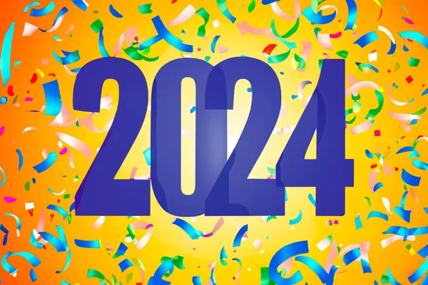 2024 Año Nuevo 2024 Números Fondo Confeti Diseño Horizontal Feliz — Foto de Stock