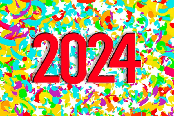 2024 New Year 2024 Numbers Background Confetti Horizontal Design Happy — Stock Photo, Image