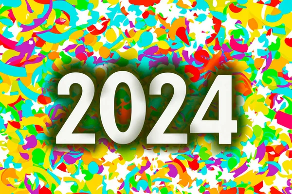 2024年2024年新年 数字的背景是Confetti 横向设计 新年快乐2024 — 图库照片