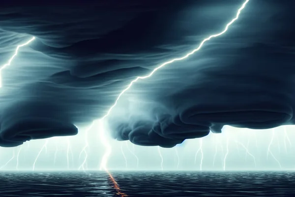 Illustratie Van Stormwolken Regen Bliksem Regen Storm Concept — Stockfoto