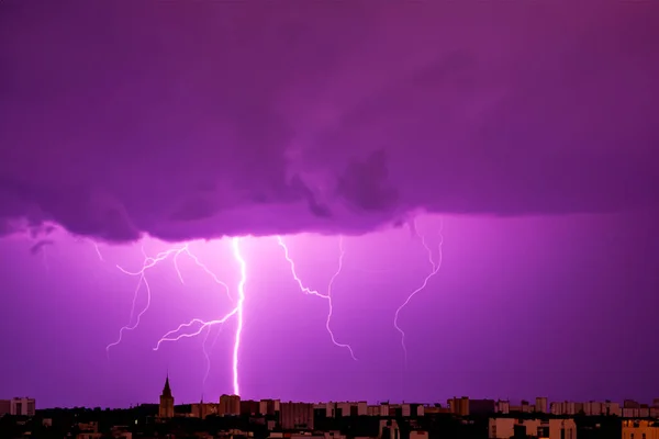 stock image Ray. Lightning storm. Lightning bolt storm. Fork lightning striking. Lightning thunderstorm flash over the night sky. Concept on topic weather, cataclysms (hurricane, Typhoon, tornado, storm).