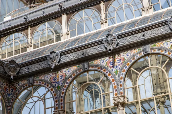 stock image Crystal Palace (Palacio de cristal) in Retiro Park,Madrid, Spain. Is the main attraction of the park (built in 1887 by the architect Velazquez Bosco). Detail of the crystal palace.