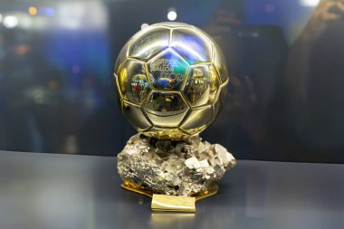 Ballon d'Or. Golden Ball. Award for the best soccer player during a season. Prize. Paris. FRANCE. 28 OCTOBER 2024. UEFA. Best. Player. Soccer. World. Ballon. Trophy. Win. Rodrigo Hernandez. Rodri. Aitana Bonmati