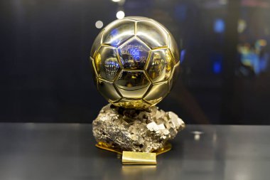 Ballon d'Or. Golden Ball. Award for the best soccer player during a season. Prize. Paris. FRANCE. 28 OCTOBER 2024. UEFA. Best. Player. Soccer. World. Ballon. Trophy. Win. Rodrigo Hernandez. Rodri. Aitana Bonmati