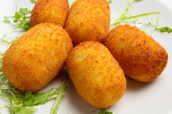 Croquettes Plate Croquettes Traditional Spanish Homemade Croquettes Croquettes White Plate Stock Picture