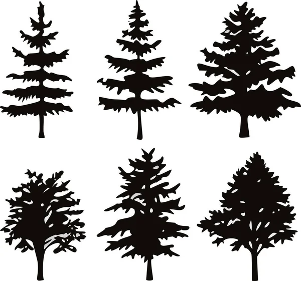 Συλλογή Από Σιλουέτες Χειμερινών Δέντρων Διαχωρισμένες Από Φόντο Σύνολο Απομονωμένων Royalty Free Φωτογραφίες Αρχείου