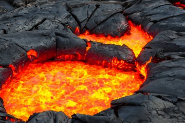 Volcano Stromboli. Etna. Sicily. Italy. They overturn with magma on the walls of the volcanic cone. Hot wash. New eruption. 2024. Hot rocks. 5 July