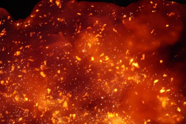 Volcano Stromboli. Etna. Sicily. Italy. They overturn with magma on the walls of the volcanic cone. Hot wash. New eruption. 2024. Hot rocks. 5 July