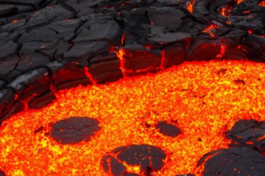 Volcano Stromboli. Etna. Sicily. Italy. They overturn with magma on the walls of the volcanic cone. Hot wash. New eruption. 2024. Hot rocks. 5 July