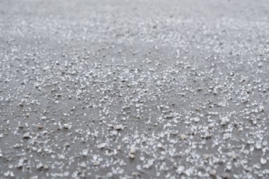 Selam olsun. Tayland tatlısı, glutinous rice balls, yakın plan fotoğraf. Kış mevsiminde donmuş karpuz yaprakları. Buz küpleri tutan kadın ellerine yakın çekim. Önplana odaklan.