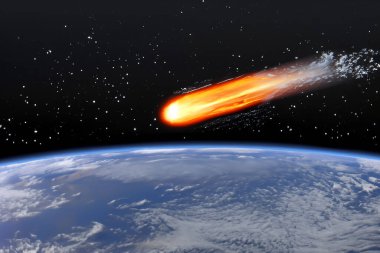 Göktaşı. Dünya 'daki Meteor Çarpması - Gezegenle Çarpışmada Ateşlenen Göktaşı - NASA tarafından desteklenen bu görüntünün elementlerini içerir