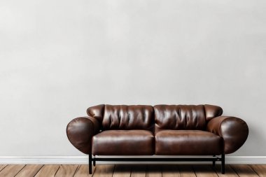 Oturma odası. Boş duvar arkası deri koltuklu oturma odası. Modern oturma odasının içinde siyah deri koltuk ve lamba var. Kanepesi ve sehpası olan modern oturma odası..