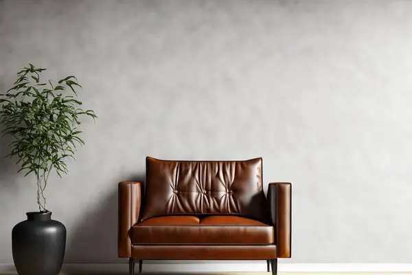 Living Room Living Room Leather Armchair Empty Wall Background Interior Stock Image