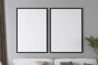 Oturma odası. Çerçeve modeli, ISO. Kağıt boyutunda. Oturma odasının poster modeli. Evin arka planına sahip iç modeller. Modern iç tasarım. 3 boyutlu görüntüleme. Oda.