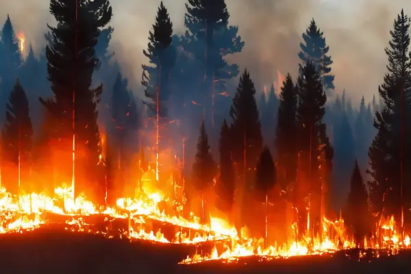 Wildfire. New Jersey. USA. Carolina. Forest fire. Forest. Forest fire in progress. Fire. Large flames. USA. Climate change. 2025. Fire. April.  Evacuations.