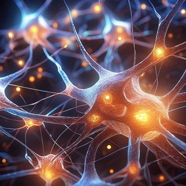 Nöronlar. Sinaptik boşluğa nörotransmiter atan nöronların görselleştirilmesi, moleküler biyoloji. Aktif sinir hücreleri. Nöron hücrelerinin elektriksel aktivitesi olan nöronal ağ. Nörobilim.