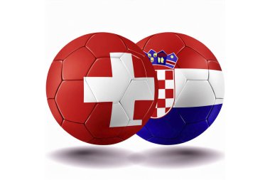 İsviçreli Hırvatistan. İsviçre bayrağı. Hırvatistan bayrağı. İkisinin de sahip olduğu parti çatışmasından dolayı birleşik bayraklar. Futbol maçı. Avrupai. Avro. 2024. UEFA Avrupa Şampiyonası