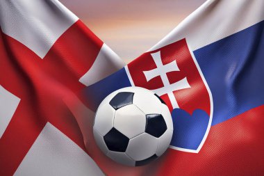 İngiltere. Slovakya. İngiltere bayrağı. Slovakya bayrağı. İkisinin de sahip olduğu parti çatışmasından dolayı birleşik bayraklar. Futbol maçı. Avrupai. Avro. 2024. UEFA Avrupa Şampiyonası.