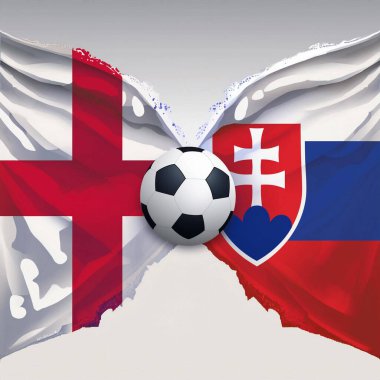 İngiltere. Slovakya. İngiltere bayrağı. Slovakya bayrağı. İkisinin de sahip olduğu parti çatışmasından dolayı birleşik bayraklar. Futbol maçı. Avrupai. Avro. 2024. UEFA Avrupa Şampiyonası.