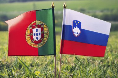 Portekiz. Slovenya. Portekiz bayrağı. Slovenya bayrağı. İkisinin de sahip olduğu parti çatışmasından dolayı birleşik bayraklar. Futbol maçı. Avrupai. Avro. 2024. UEFA Avrupa Şampiyonası.