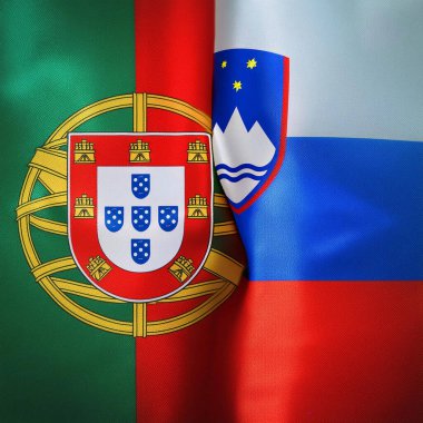 Portekiz. Slovenya. Portekiz bayrağı. Slovenya bayrağı. İkisinin de sahip olduğu parti çatışmasından dolayı birleşik bayraklar. Futbol maçı. Avrupai. Avro. 2024. UEFA Avrupa Şampiyonası.