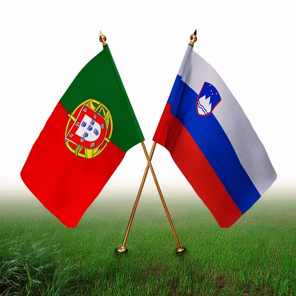 Portekiz. Slovenya. Portekiz bayrağı. Slovenya bayrağı. İkisinin de sahip olduğu parti çatışmasından dolayı birleşik bayraklar. Futbol maçı. Avrupai. Avro. 2024. UEFA Avrupa Şampiyonası.