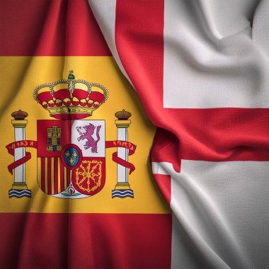 Spain VS England. Spain flag. England flag. Joint flags due to the party confrontation that both have. Football game. Eurocup. Euro. 2024. Final. UEFA European Championship. National flags. Render. Final euro 2024. 14 July 2024
