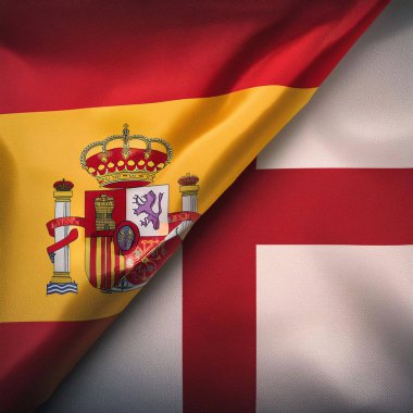 Spain VS England. Spain flag. England flag. Joint flags due to the party confrontation that both have. Football game. Eurocup. Euro. 2024. Final. UEFA European Championship. National flags. Render. Final euro 2024. 14 July 2024