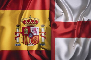 Spain VS England. Spain flag. England flag. Joint flags due to the party confrontation that both have. Football game. Eurocup. Euro. 2024. Final. UEFA European Championship. National flags. Render. Final euro 2024. 14 July 2024