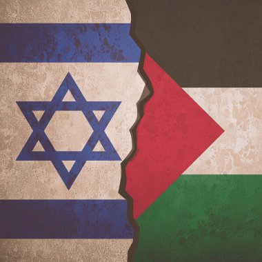 Filistin ve İsrail çatışması. İsrail Filistin 'e karşı (Savaş krizi, politik çatışma). Çatlamış beton arka plan. İsrail Hamas 'a karşı. Mermiler. Satranç taşları