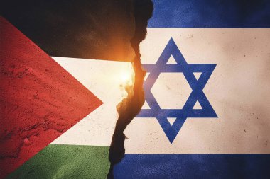Filistin ve İsrail çatışması. İsrail Filistin 'e karşı (Savaş krizi, politik çatışma). Çatlamış beton arka plan. İsrail Hamas 'a karşı. Mermiler. Satranç taşları