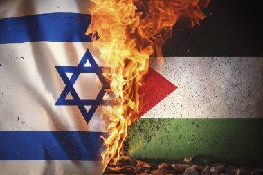 Filistin ve İsrail çatışması. İsrail Filistin 'e karşı (Savaş krizi, politik çatışma). Çatlamış beton arka plan. İsrail Hamas 'a karşı. Mermiler. Satranç taşları