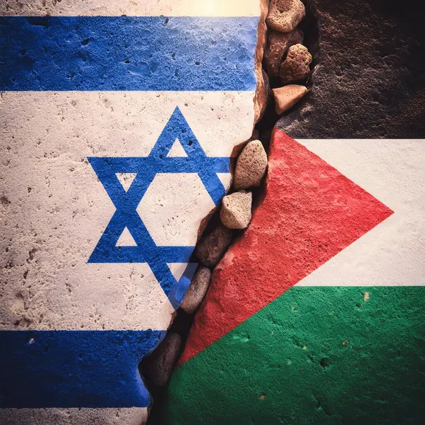 stock image Palestine and Israel conflict. Israel vs Palestine (War crisis , Political conflict). Cracked concrete background. Israel vs Hamas. Bullets. Chess pieces