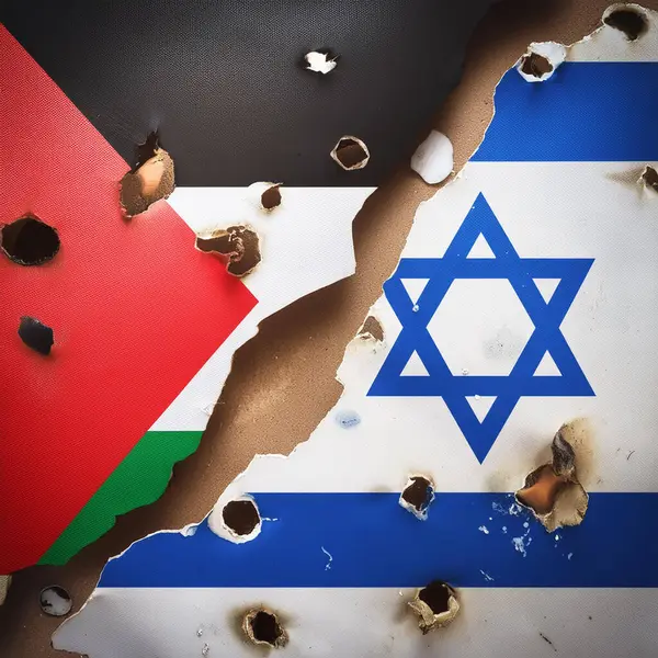 stock image Palestine and Israel conflict. Israel vs Palestine (War crisis , Political conflict). Cracked concrete background. Israel vs Hamas. Bullets. Chess pieces