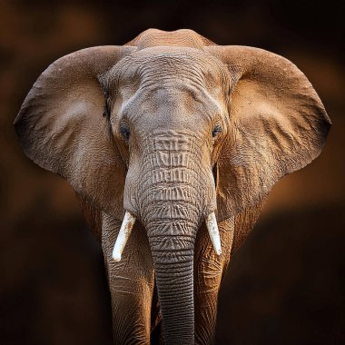 - Fil. Bir vahşi fil sürüsü bozkırda yürüyor. Afrika fili (Loxodonta africana) kameraya bakarak savanda yürüyen boğa. Bir fil kafasının yakınına.