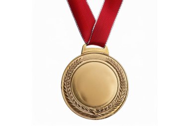 Şeffaf beyaza izole edilmiş kurdeleli altın madalya. Eyfel Kulesi arka planı. Paris, Fransa 'da 2024 Olimpiyat Oyunları.
