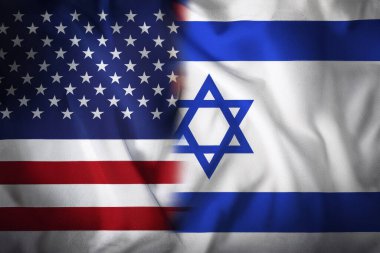 ABD İsrail 'e karşı. Her iki ülkenin bayrağı. Lider Benjamin Netanyahu 'nun Beyaz Saray ziyareti Washington' daki Kongre binasının kapısında protestolara yol açtı..