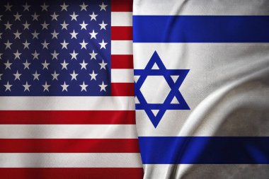 ABD İsrail 'e karşı. Her iki ülkenin bayrağı. Lider Benjamin Netanyahu 'nun Beyaz Saray ziyareti Washington' daki Kongre binasının kapısında protestolara yol açtı..