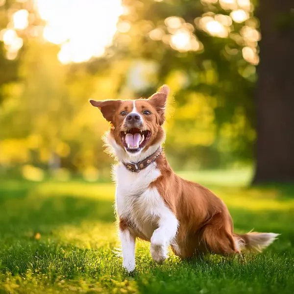 Köpek. Kameraya bakan sevimli bir köpek. Kapatın köpekleri. Parkta oynayan sevimli bir köpek. Seçici odaklanma. Bir araştırmanın geçmişi. Karton kutunun üzerindeki köpek. Köpek yerde yatıyor..