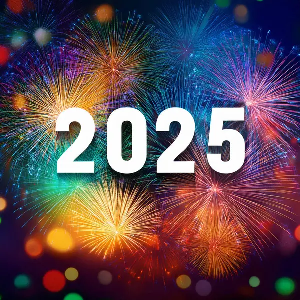 2025 yılı. Mutlu yıllar 2025. Parlak bir yeni yıl. 2025 balon. 2024 'ten 2025' e kadar tahta blok. Yeni bir yıla giriyoruz. Arkaplan tasarımı ve tebrikler. Havai fişeklerle tasarım.