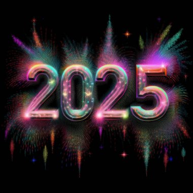 2025 yılı. Mutlu yıllar 2025. Parlak bir yeni yıl. 2025 balon. 2024 'ten 2025' e kadar tahta blok. Yeni bir yıla giriyoruz. Arkaplan tasarımı ve tebrikler. Havai fişeklerle tasarım.