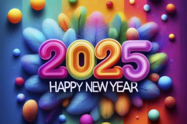 2025 yılı. Mutlu yıllar 2025. Parlak bir yeni yıl. 2025 balon. 2024 'ten 2025' e kadar tahta blok. Yeni bir yıla giriyoruz. Arkaplan tasarımı ve tebrikler. Havai fişeklerle tasarlandı. Boşluk.