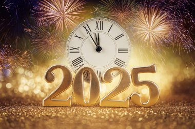 2025 yılı. Mutlu yıllar 2025. Parlak bir yeni yıl. 2025 balon. 2024 'ten 2025' e kadar tahta blok. Yeni bir yıla giriyoruz. Arkaplan tasarımı ve tebrikler. Havai fişeklerle tasarlandı. Boşluk.