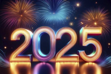2025 yılı. Mutlu yıllar 2025. Parlak bir yeni yıl. 2025 balon. 2024 'ten 2025' e kadar tahta blok. Yeni bir yıla giriyoruz. Arkaplan tasarımı ve tebrikler. Havai fişeklerle tasarlandı. Boşluk.