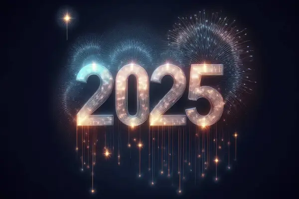 2025 yılı. Mutlu yıllar 2025. Parlak bir yeni yıl. 2025 balon. 2024 'ten 2025' e kadar tahta blok. Yeni bir yıla giriyoruz. Arkaplan tasarımı ve tebrikler. Havai fişeklerle tasarlandı. Boşluk.